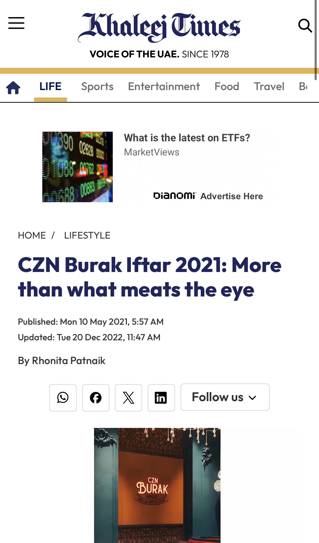 Khaleej Times coverage: CZN Burak Iftar