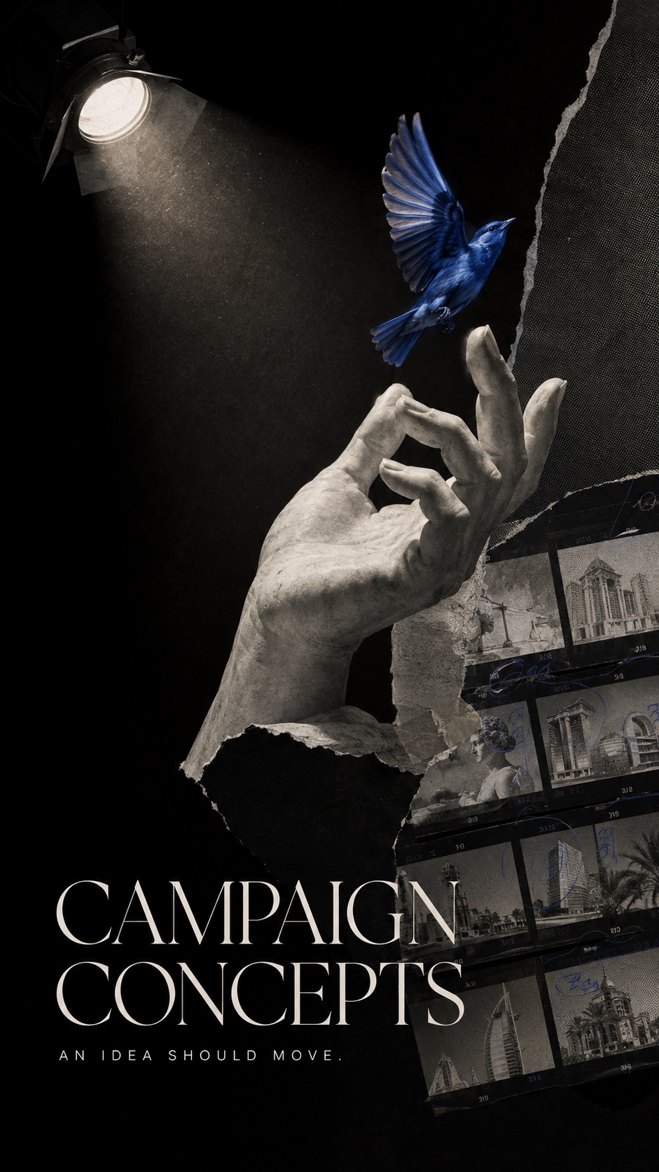 Editorial collage representing campaign concepts