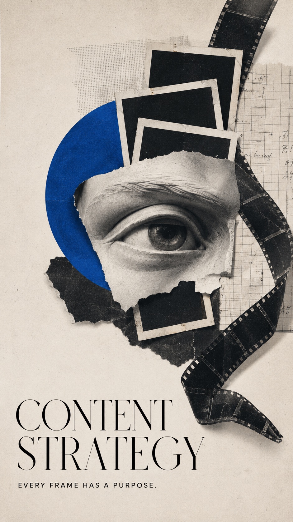 Editorial collage representing content strategy